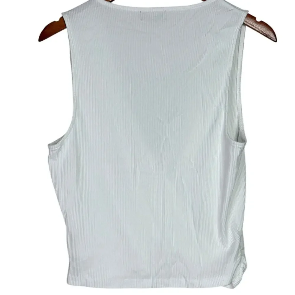 J. Crew Sleeveless Ruched Wrap Stretch Tank Top Vintage Soft Ribbed XL White